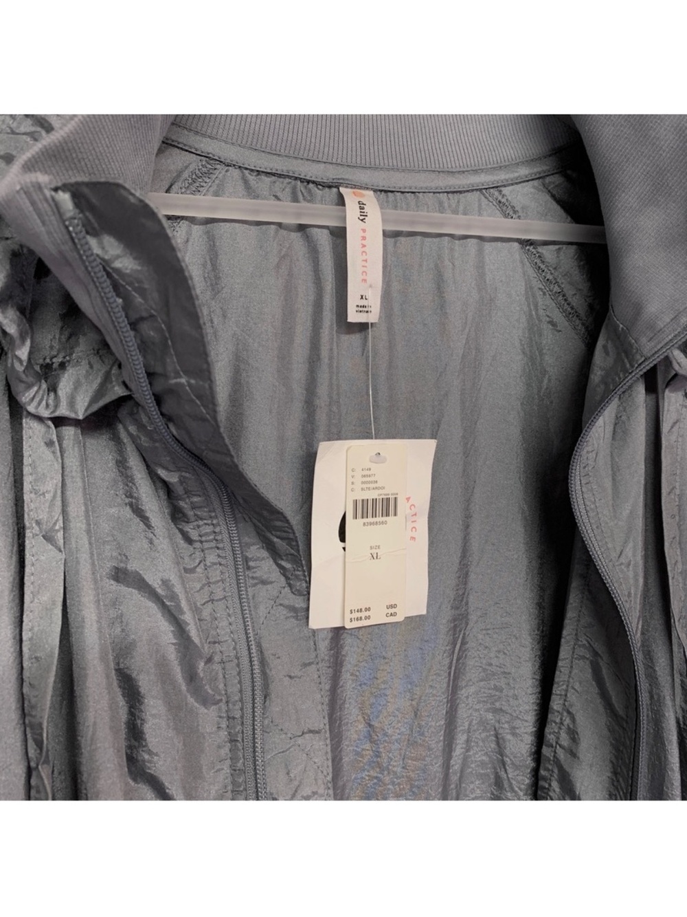 ANTHROPOLOGIE Lightweight Nylon Drawstring Long Hooded Jacket, Silver, Size XL - Picture 3 of 14